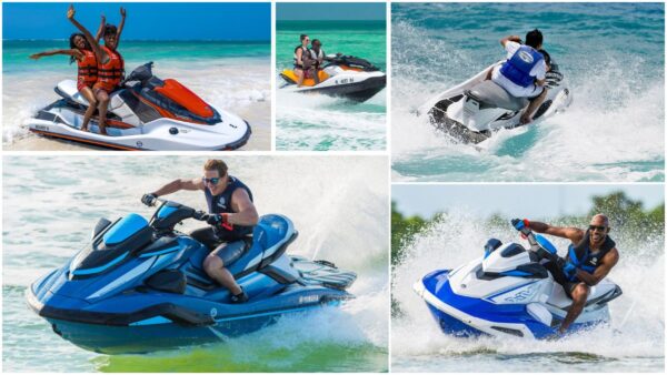 Powerful jet ski cuts through the waves at Baga Beach as the rider enjoys a high-speed water adventure under the Goan sun