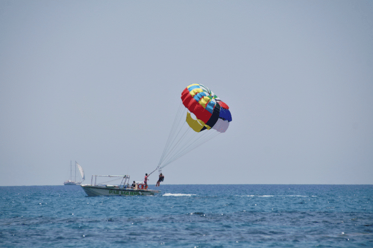 Parasailing in Goa over beach and sea