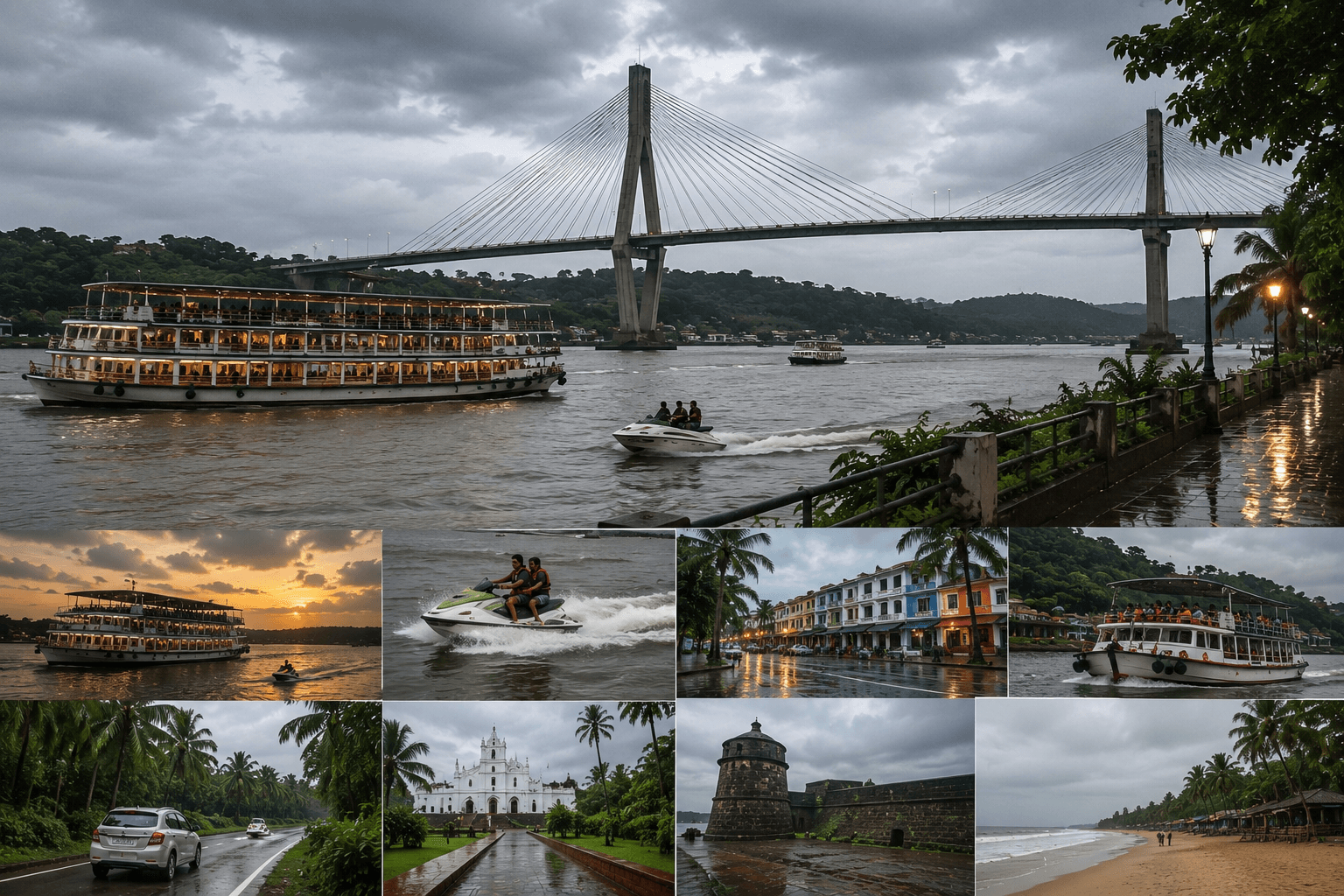 Monsoon activities in Goa including dinner cruise, sightseeing, boat experiences and scenic rainy season travel