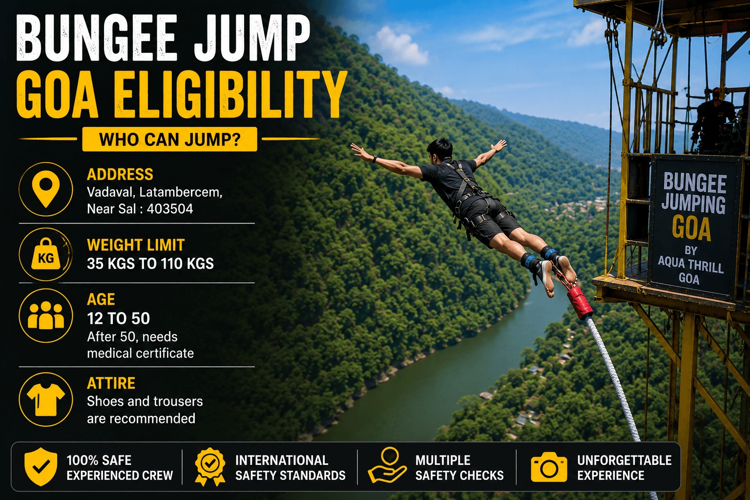 Bungee jump Goa eligibility age weight rules