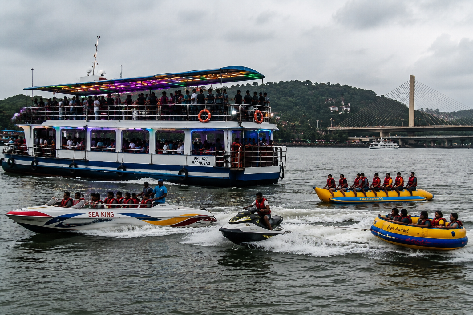 Goa adventure boat party with water sports in rainy season