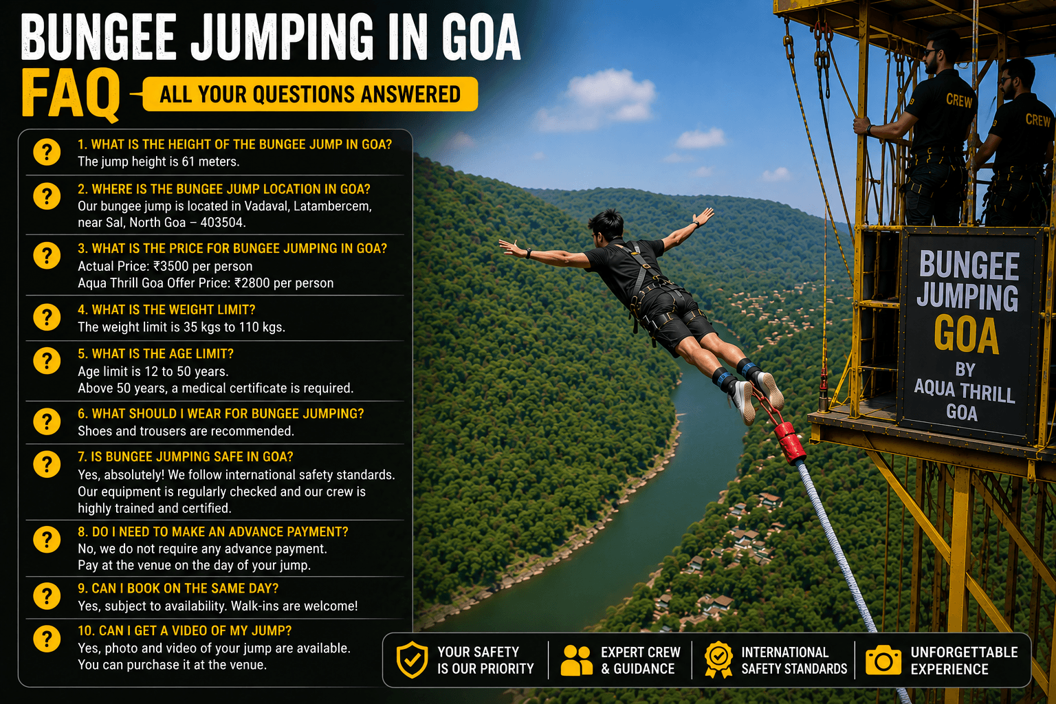 Bungee jumping Goa frequently asked questions