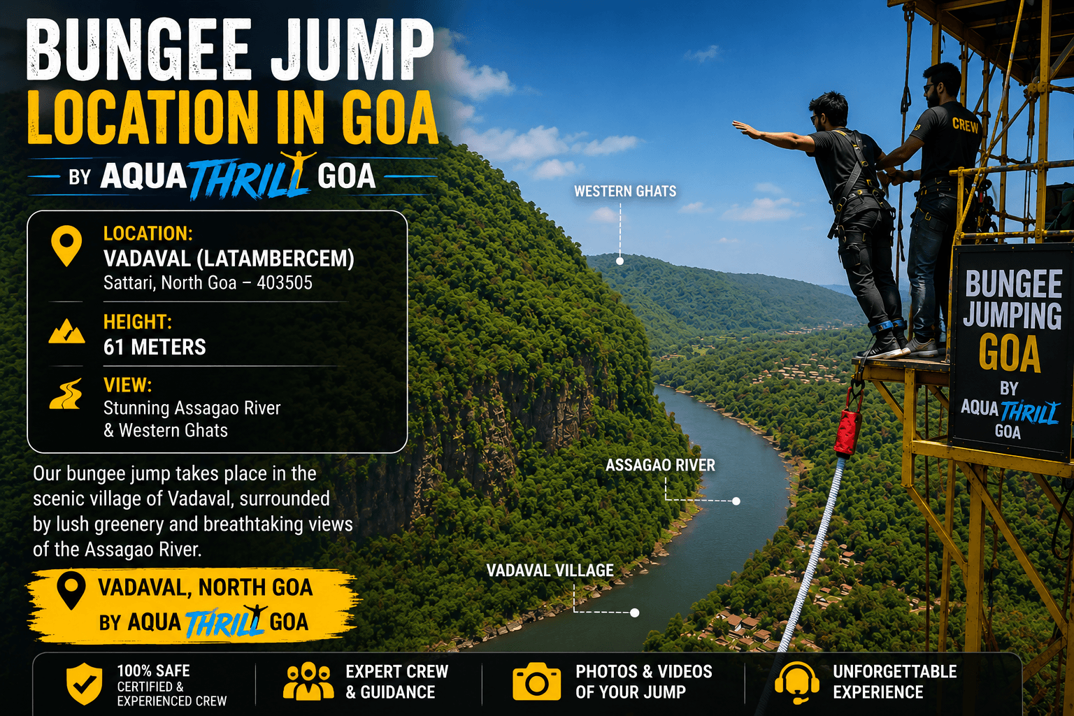 Goa bungee jump location Vadaval Latambercem near Sal