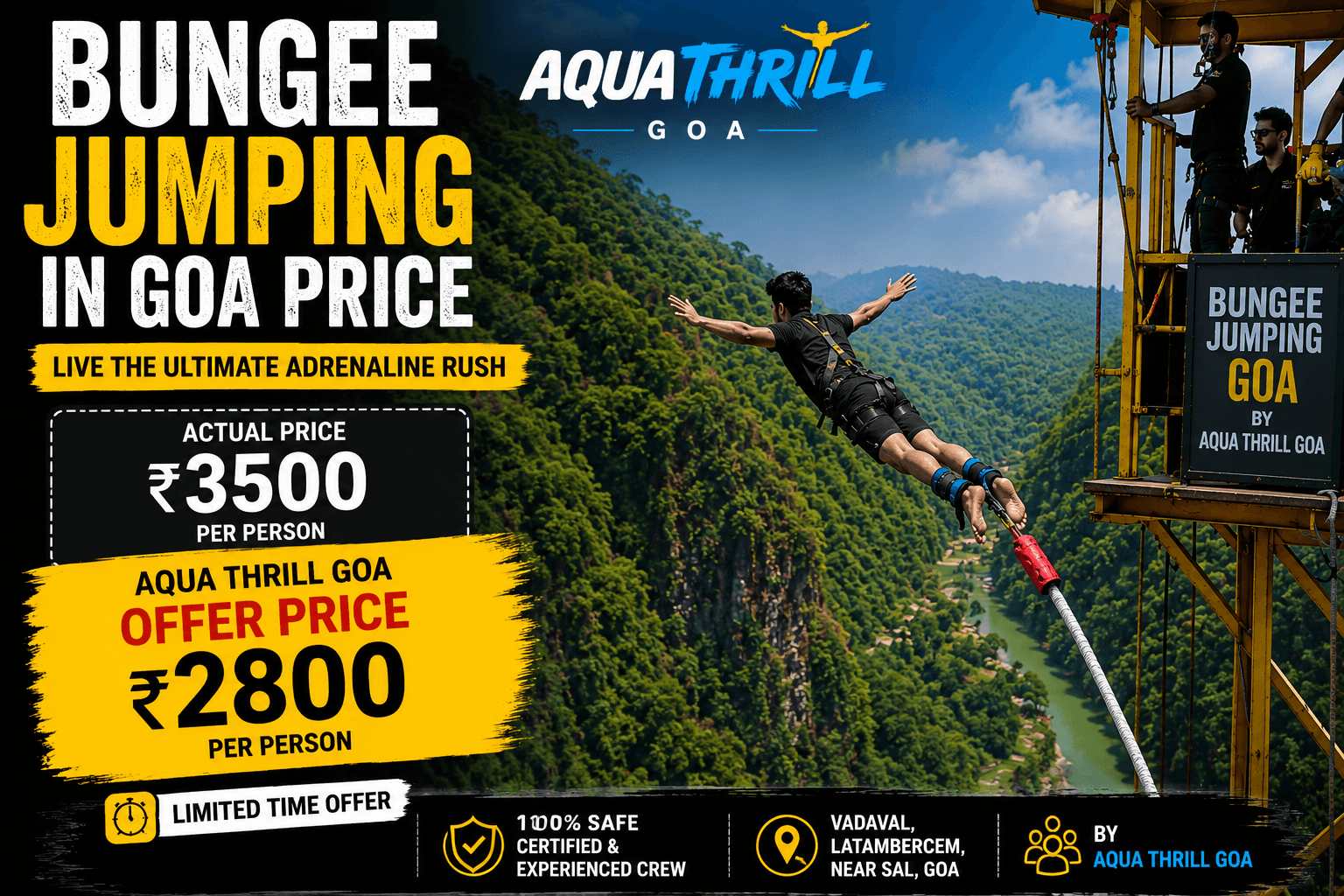 Bungee jumping Goa price guide with offer price