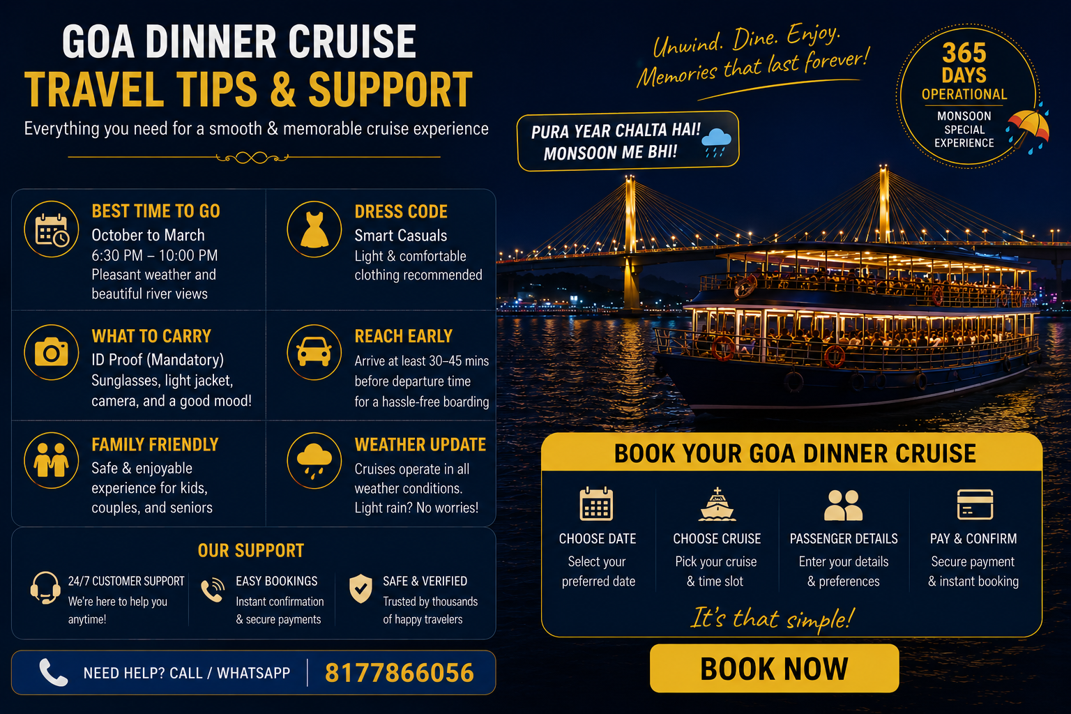 Goa dinner cruise booking tips and support