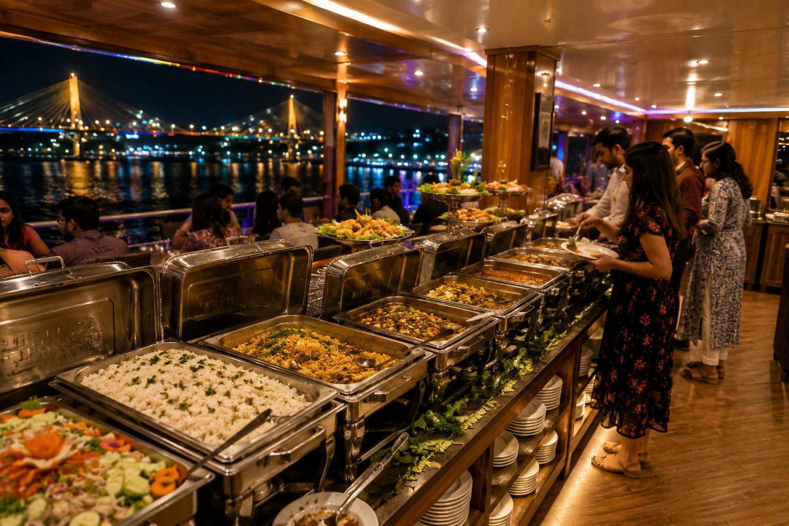 Goa dinner cruise buffet dinner setup