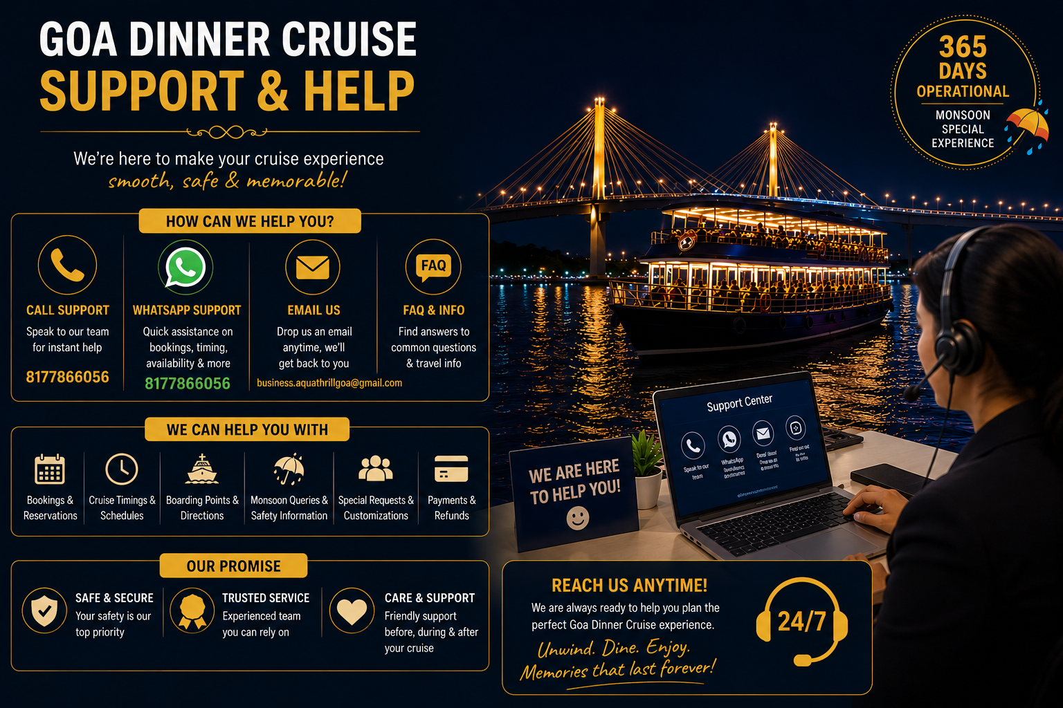 Goa dinner cruise booking support Aqua Thrill Goa