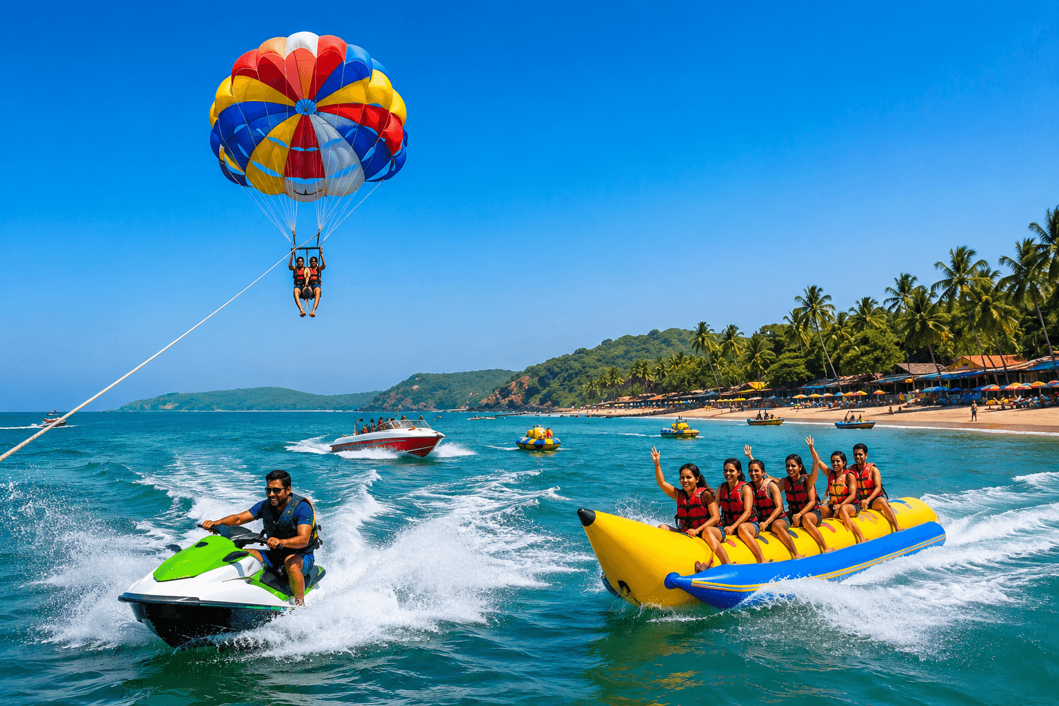 Best water sports activities in Goa including parasailing jet ski and banana ride