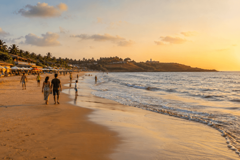 Candolim Beach Goa with calm beach, Fort Aguada side and family travel atmosphere