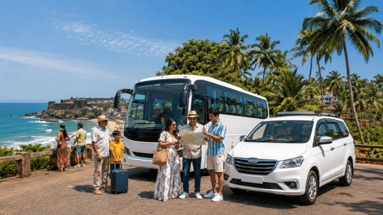Overview scene for North Goa and South Goa sightseeing bus and cab options