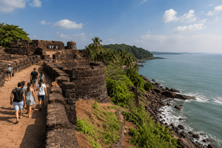 Old coastal fort in Goa with sea view and laterite walls