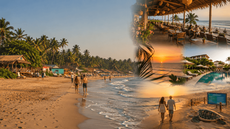 Morjim Beach Goa Guide with peaceful shoreline, resorts, cafes and sunset view