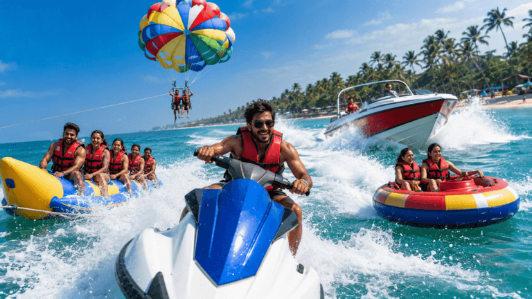 Water sports in Goa with parasailing jet ski banana boat bumper ride and speed boat