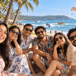 Family and friends group enjoying a relaxed Goa outing with pickup, breakfast and lunch included