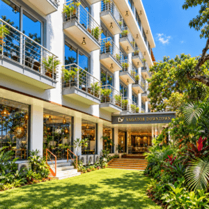 Hotel building and main entrance of Vagator Downtown by WS in Vagator North Goa