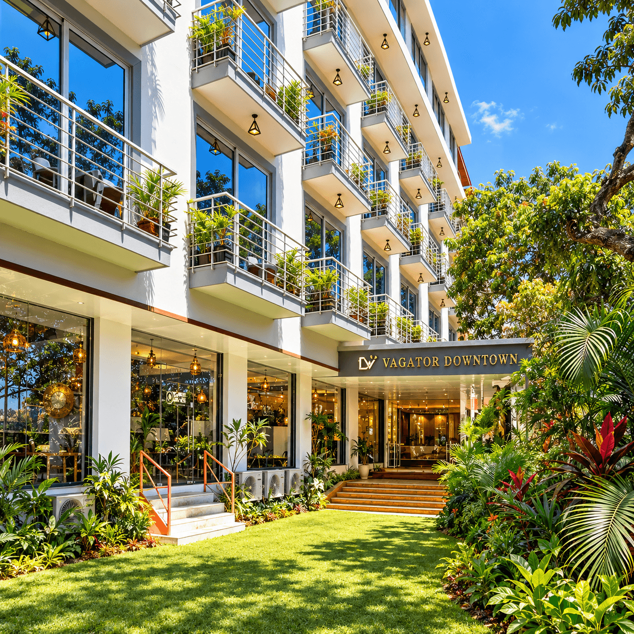 Hotel building and main entrance of Vagator Downtown by WS in Vagator North Goa