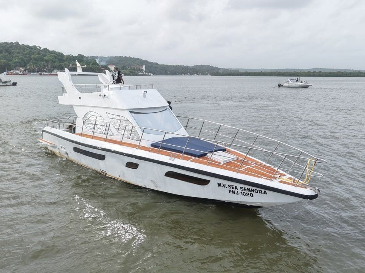 MV Sea Senhora private yacht anchored on the river in Goa